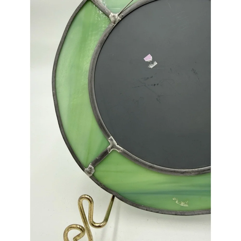 Round 8 in Green/Silver Framed Glass Accent Mirror, Tree‎ Theme,